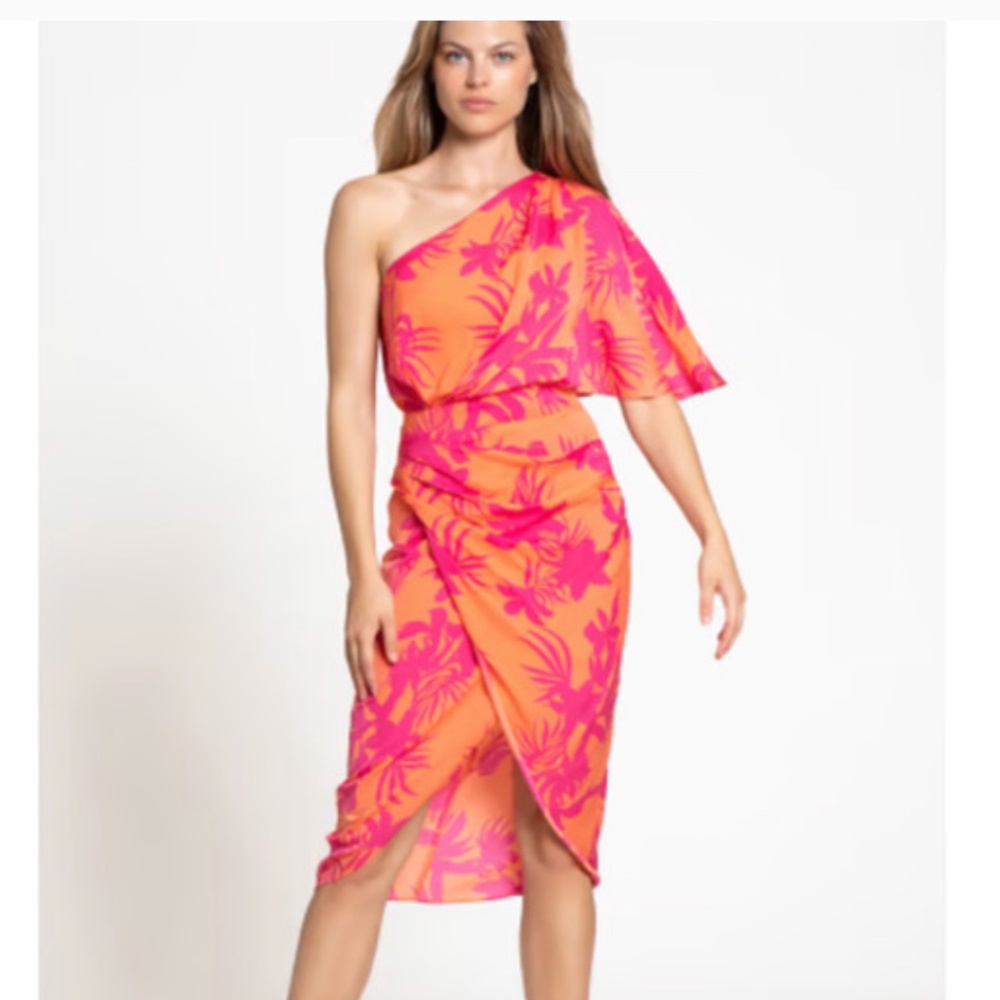 Do+Be Tropical-Print One-Shoulder Midi Dress Women's Size Large
